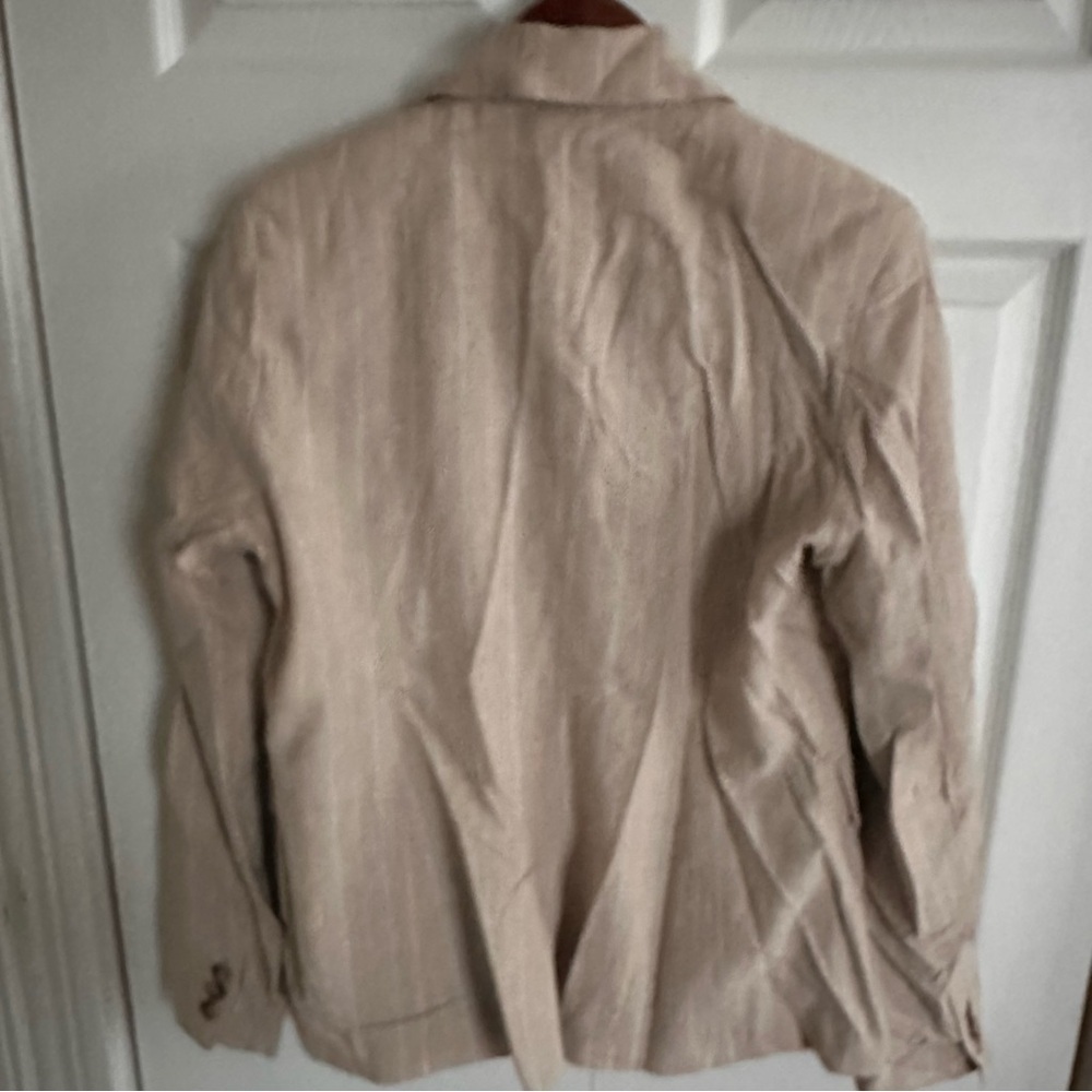 Joie Womens‎ Beige Gold Linen Cotton Lurex Pinstripe Double Breasted Blazer M - Picture 8 of 12